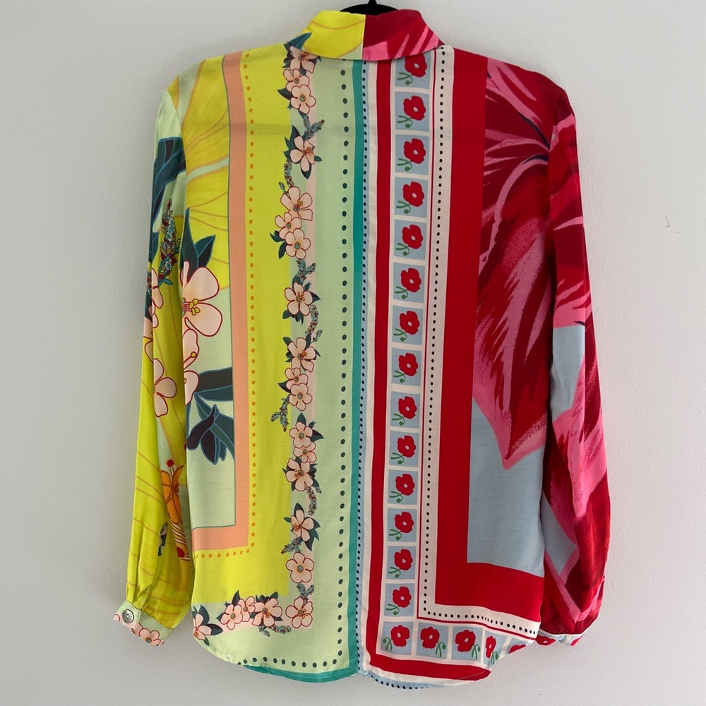 Farm Rio Shelby Floral Scarf Bohemian Patchwork Button Down Shirt - XSMALL - Picture 5 of 10